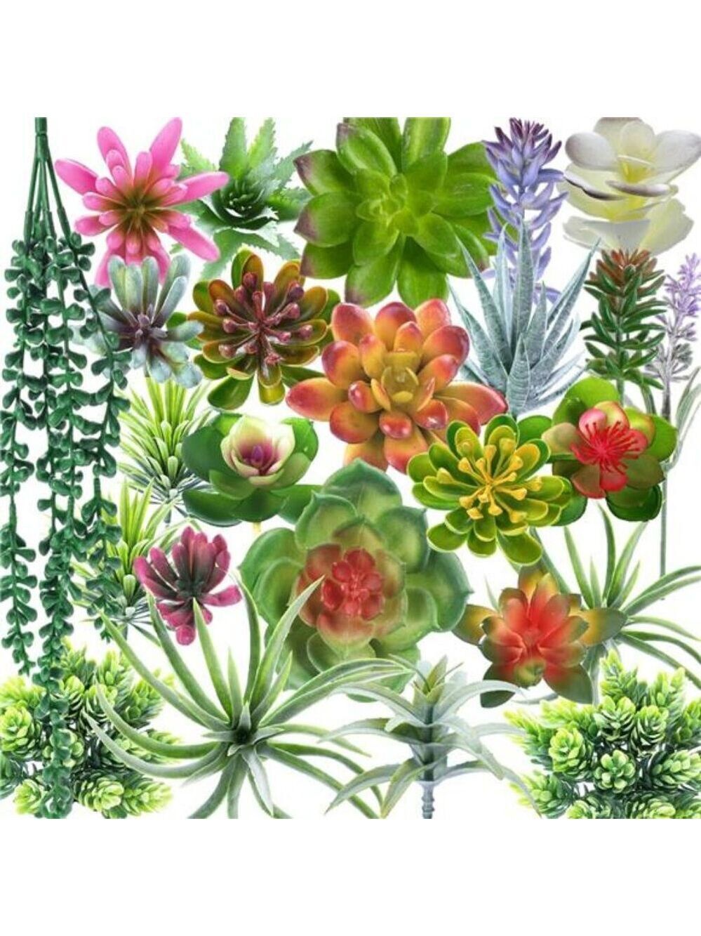 Set of 25 artificial succulent plants faux unpotted greenery for home garden dec